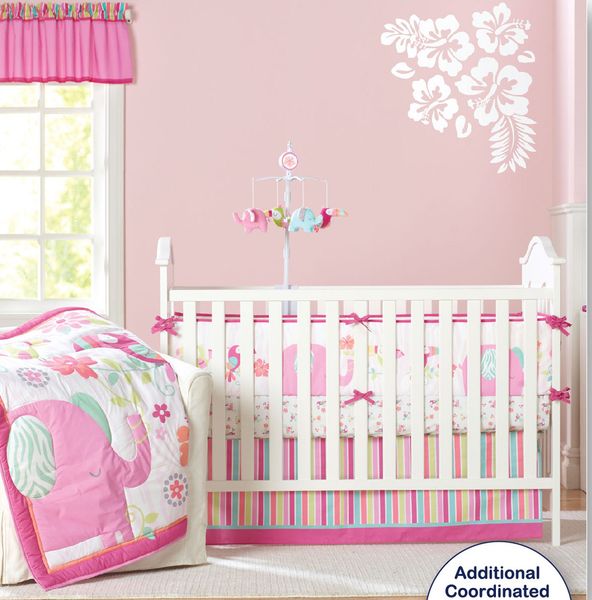 

9 pc crib infant room kids baby bedroom set nursery bedding pink elephant cot bedding set for newborn baby girls