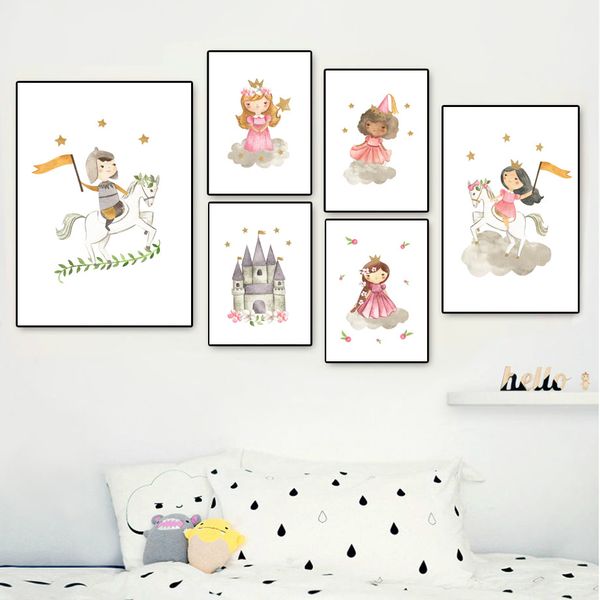 

cute princess prince castle cloud star nordic posters and prints wall art canvas painting nursery wall pictures kids room decor