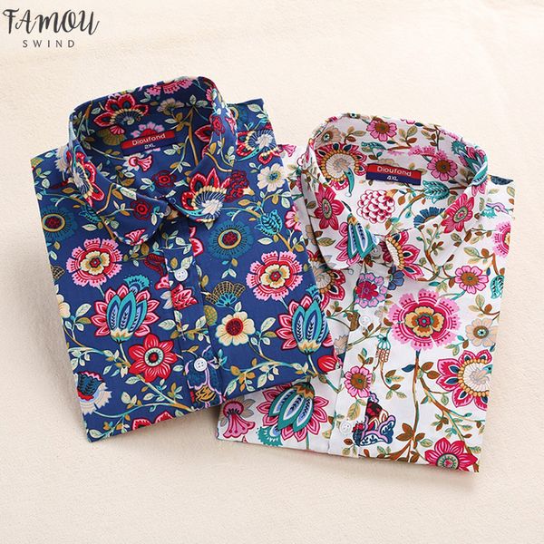 

2020 floral women blouses long sleeve shirt cotton women shirts cherry button casual ladies animal print blouse plus size 5xl, White
