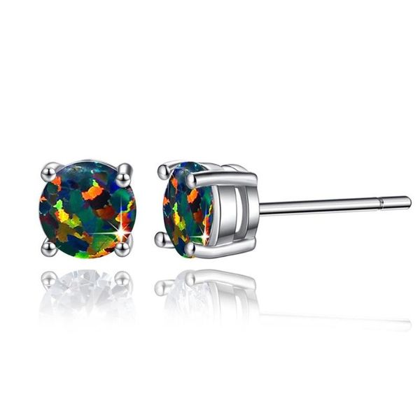 

мода круглый opal циркон multicolor stud 6mm четыре коготь серьги аксессуары изысканный романтические небольшие подарки для женщин, Golden;silver