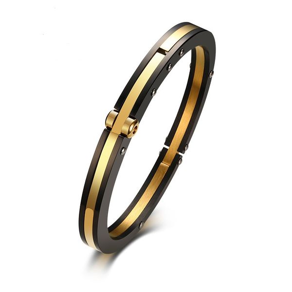 

7mm black gold color retro simple men's bangle stainless steel can open bracelet watchband jewelry gift for women men j282