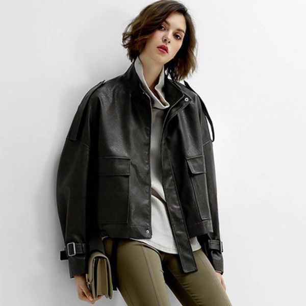 

2020 женщины весна подлинная real овцы кожаные куртки w6, Black