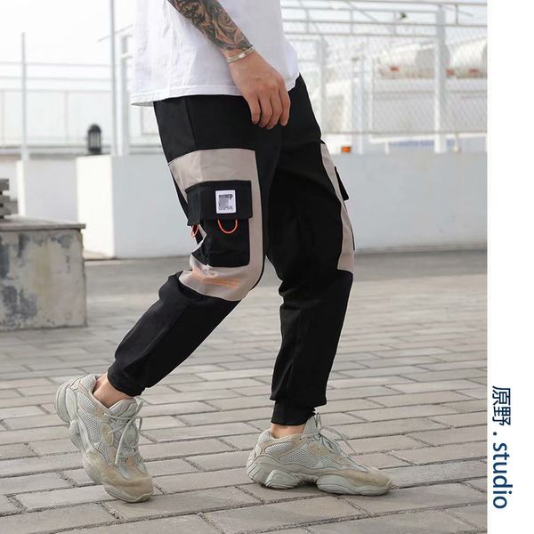 

2020men's beamed overalls tide brand spring and autumn wversion of the trend harem pants nine points sports casual pants, Black