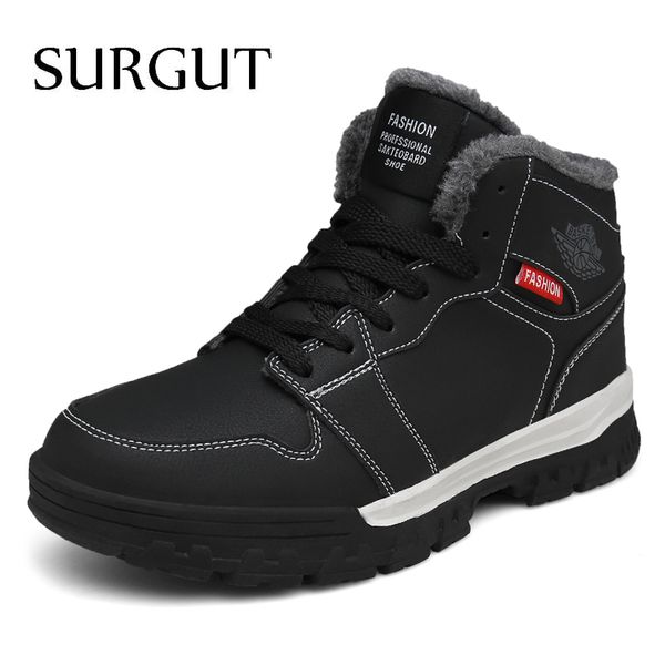 

surgut 2019 winter men boots new waterproof work shoes with fur plush warm snow boots male outdoor high casual sneaker, Black