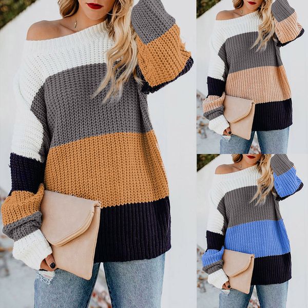 

female clothing sweater women off the shoulder casual sweater casual knitted loose long sleeve pullover streetwear pull femme#5, White;black