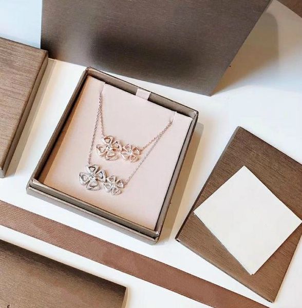 

women jewelry designer fiorever necklace s925 sterling silver full diamond clover rose gold necklace 2 color