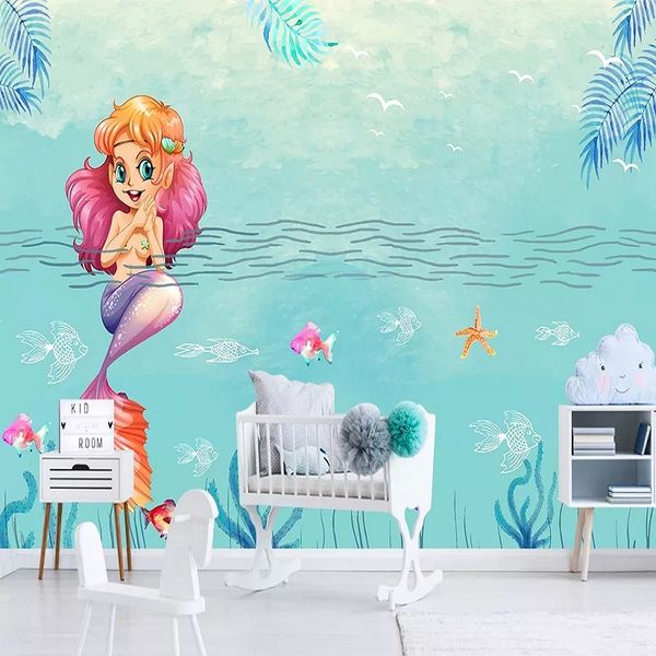 

custom large mural 3d wallpaper nordic cartoon creative mermaid child bedroom mural tv back wall decor deep 5d embossed