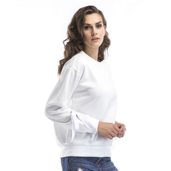 

fashion o-neck long sleeve lace up women sweatshirt casual autumn female pullove, Black