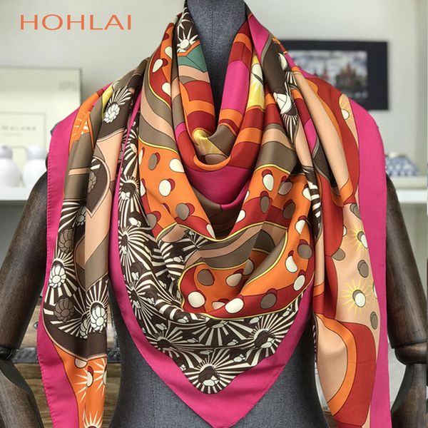 Оптовая продажа-100%Саржевый шелковый шарф женщины шарф хиджаб печатный горячий дизайн 130*130см квадратный ScarvesSilk мода 2018Female бандана обернуть Леди подарок