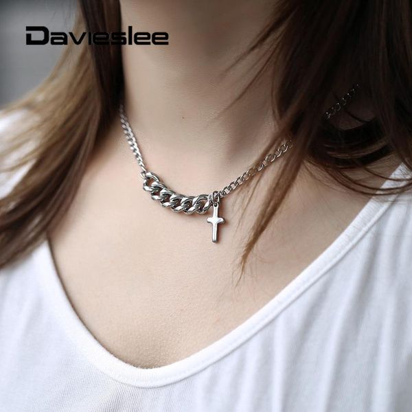 

4mm cross pendant necklace for men women stainless steel curb link chain choker 18 inch+2 inch extension link jewelry ldn187, Silver