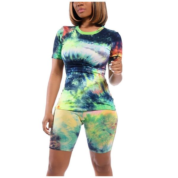 

plus size tie dye print two piece set tracksuit women clothes biker shorts sweat suits summer outfits matching sets, White