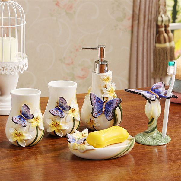 

ceramic soap dispenser toothbrush holder gargle cup soap dish 5 pieces set wedding gifts bathroom accessories set ing