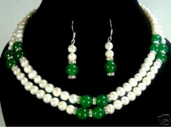 

7-8mm white pearl and green / red jade necklace earring fashion wedding party jewelry, Black