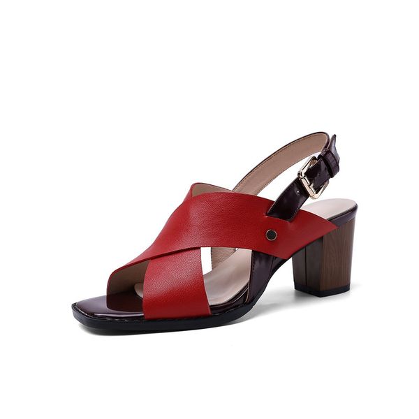 

summer genuine leather women sandals concise strap buckle high heels party night club shoes woman, Black