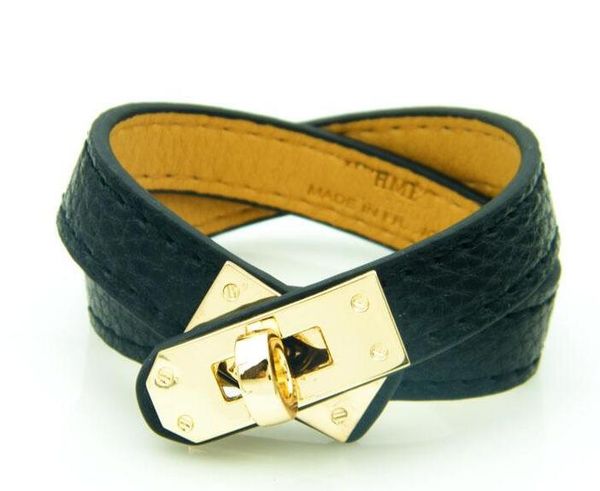 

vintage multilayer pu leather h bracelets for women cuff bangles men gold buckle wristband pulseras hombre male accessories jewelry, Black