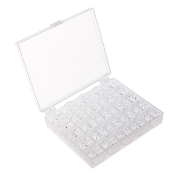 

25pcs plastic empty sewing machine bobbins spools with storage case, Black