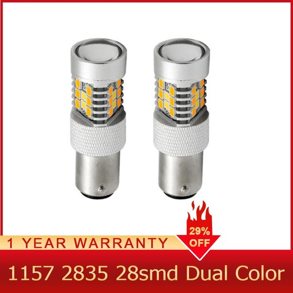 

roadot 2x high power 28-smd 1157 dual-color switchback led bulbs for front turn signal 7 white 21 amber