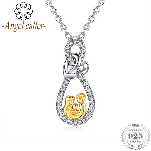 

angel caller authentic 925 sterling silver endless love pendant necklace gold family figure clear cz fine jewelry for women girl