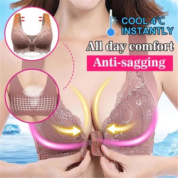 

women adjustable sports front closure extra-elastic breathable lace bra push up bra plus size women's underwear lingerie, White;black