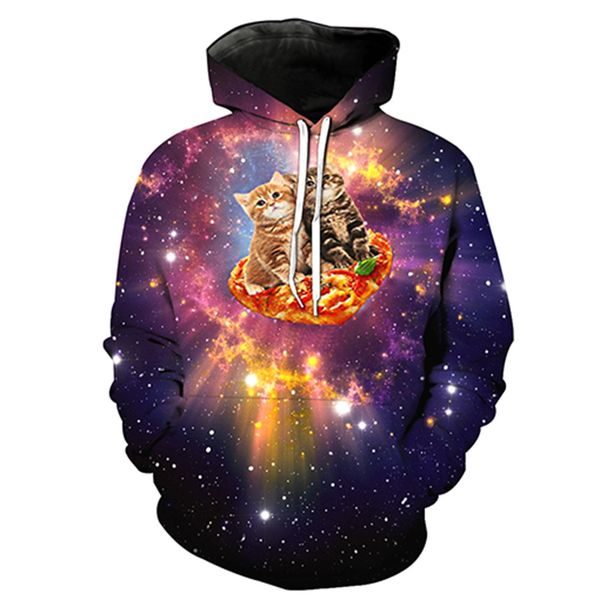 

foreign trade 3d star cat printed hooded pocket pullover men's tide hooded men's clothing blouse hoodies, Black