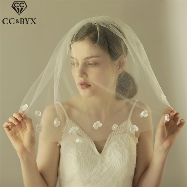 

cc wedding bridal veil short soft hair accessories for brides romantic elegant flowers engagement jewelry gifts wholesale v601, Golden;white