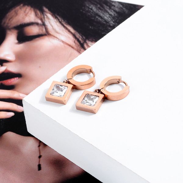 

niche design accessories simple geometric square diamond earrings short rose gold plated earrings, Golden
