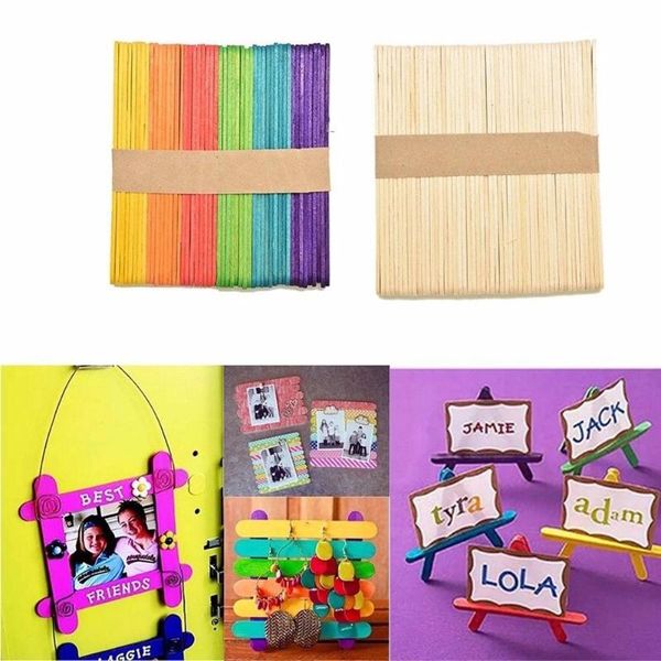 

50pcs деревянные popsicle стик дети ice cream lolly diy делать смешные
