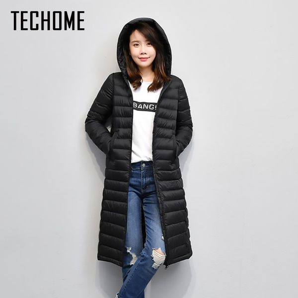 

new brand ladies long winter warm coat women ultra light 90% white duck down jacket women's hooded parka female jackets women, Black