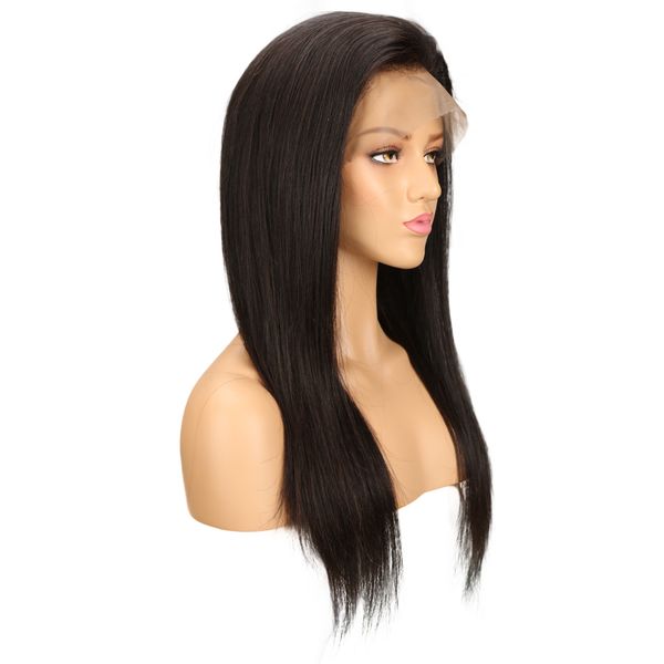 

360 фронтальные перуанские человеческие парики волос remy прямые парики с волосами младенца для чернокожих женщин натуральный цвет, Black
