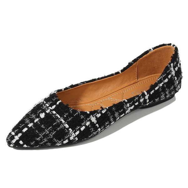 

all-match moccasin shoes shallow mouth dress flats women pointed toe casual female sneakers autumn moccasins new fall checkered, Black