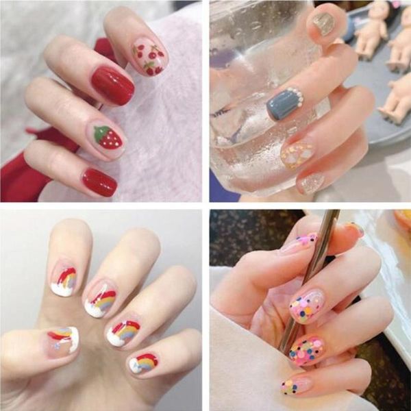 

avocado color strawberry pattern full nail sticker flower waterproof polish nail art decorations diy tools for women girls, Black