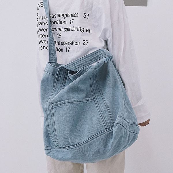 

big soft denim slouch bag 2019 casual jean fabric handbag leisure korean style fashion japenese fashion messenger handle bag