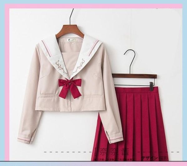 

pink jk school uniform cute girl daily sailor suit dress japanese kawaii exquisite embroidery bowknot preppy suit skirt, White