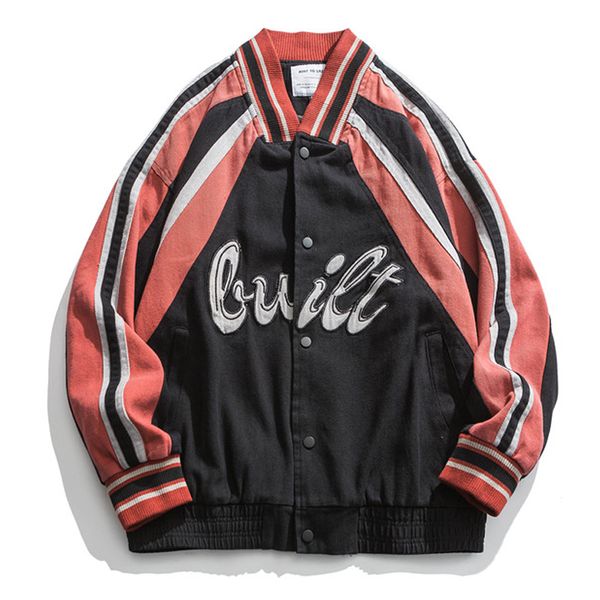 

мужские куртки бейсбола цвет блок лоскутная урожай harajuku бомбардировщик куртки 2020 весна осень крупногабаритные пальто streetwear, Black;brown