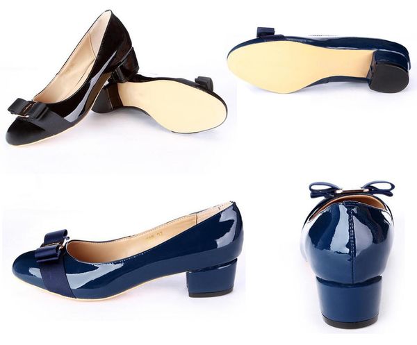 

big size chaussure femme woman brand bow heels women genuine leather medium heel shoes pumps designer shoes, Black