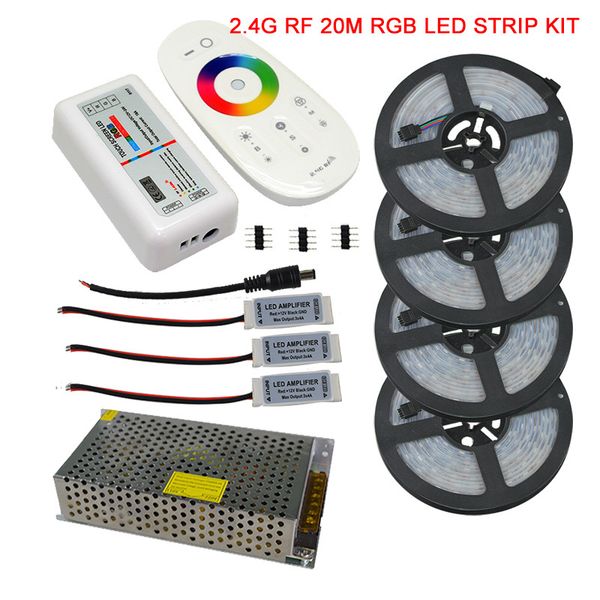 

20m 15m 10m 5050 ip67 waterproof rgb led strip full kit + 2.4g rgb wireless rf remote controller + ac110v/220v power supply led strip lights