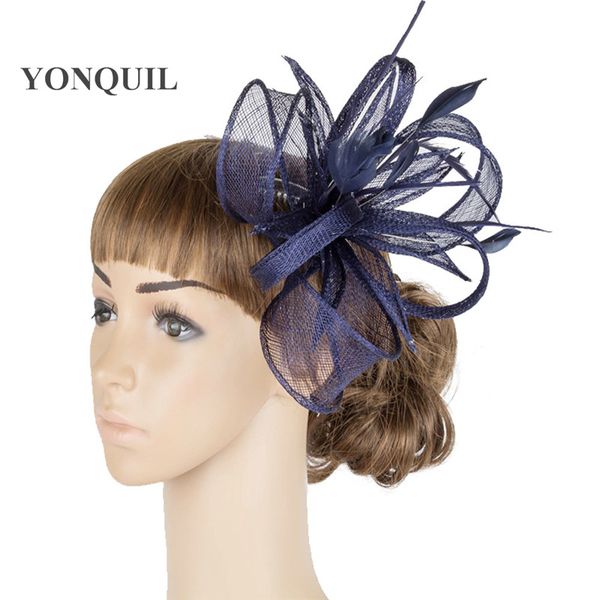 

vintage sinamay wedding hair fascinators white chapeau pillbox hat party elegant women cocktail feather hair accessoiries myq077