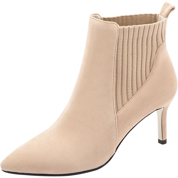 

stretch knitted+suede stiletto 7cm high heels boots women ankle boots autumn elegent booties woman pointed toe high heel boots, Black