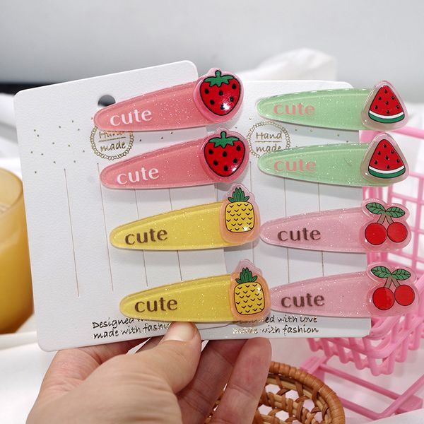 

1 pair summer new korean children simple cute fruit acrylic bb clip sweet girl princess fashion hairpins hair accessories, Slivery;white