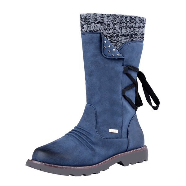 

litthing autumn early winter shoes women flat heel boots fashion knitting patchwork women boots woman midcarf botas, Black