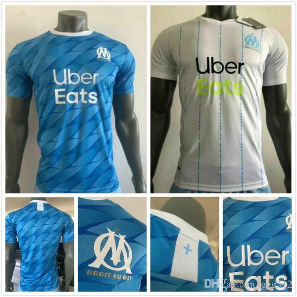 

19/20 player version marseille soccer jersey 2019 home white #10 payet olympique soccer shirt .gustavo thauvin germain football uniforms, Black;yellow