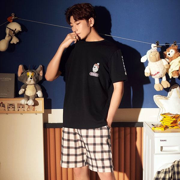 

y7aza short-sleeved cotton casual outdoor home clothes men's short-sleeved men's cotton casual outdoor pullover home pullover paja, Blue;red