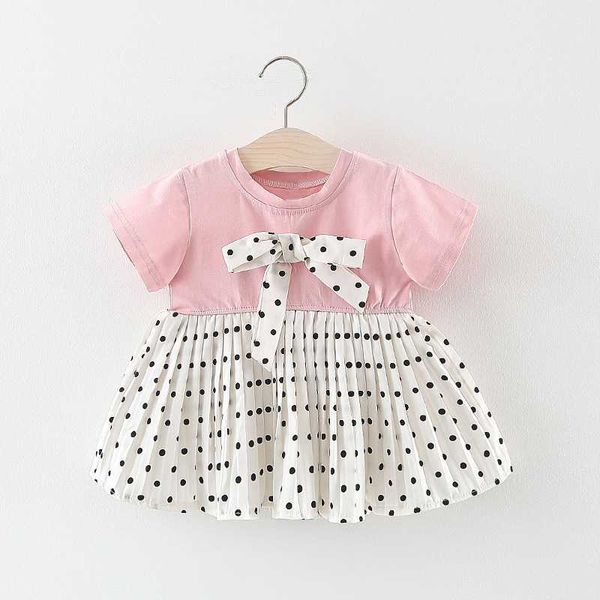 

детские моды девочки платье луки dot шить дизайн с короткими рукавами детского хлопка случайного новорожденного принцесса платье, Red;yellow