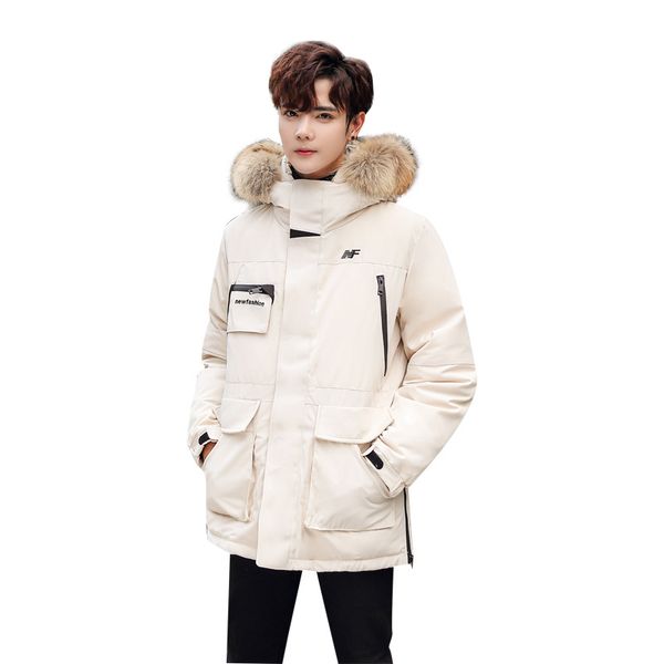 

2019 winter down jacket men's zipper men winter thick warm 90% white duck down hooded man jaqueta masculino chaqueta hombre, Black