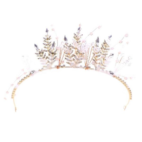 

fashion yarn butterfly bridal bride wedding hair jewelry crown tiara crystal simulated pearl bead headband accessories, Golden;white