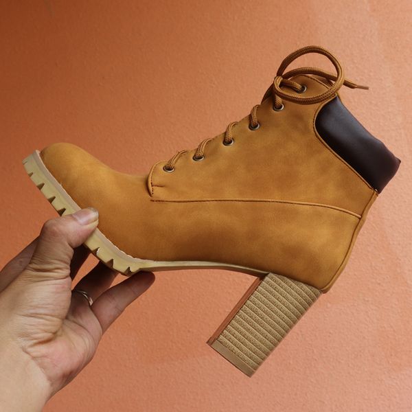 

sarairis british high heels western boots women winter ankle boots women 2019 shoelace shoes woman large size 43, Black