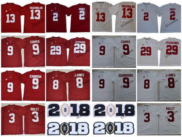 

2018 alabama crimson tide college football jersey 13 tua tagovailoa 2 henry 3 ridley 8 julio jones 9 bo scarbrough amari cooper fitzpatrick, Black
