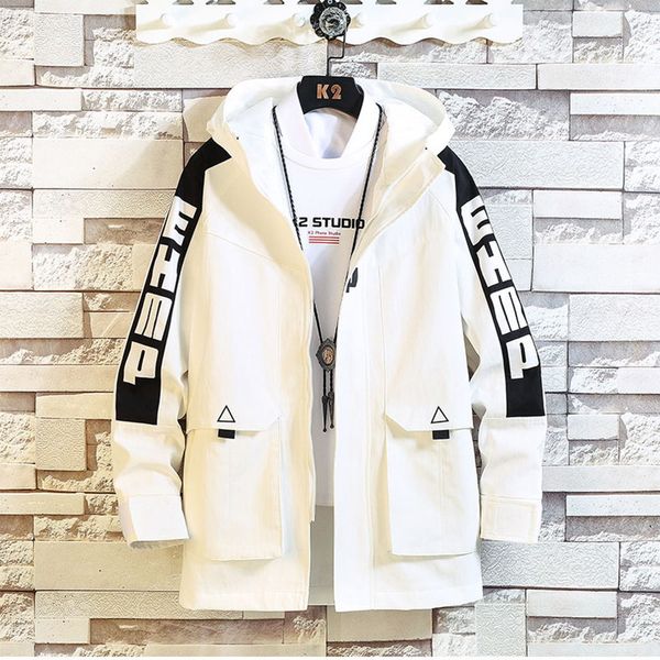 

spring autumn new hit color hooded jacket men tide mid-length coat function ins jacket casual shirt trend men's clothing, Black;brown