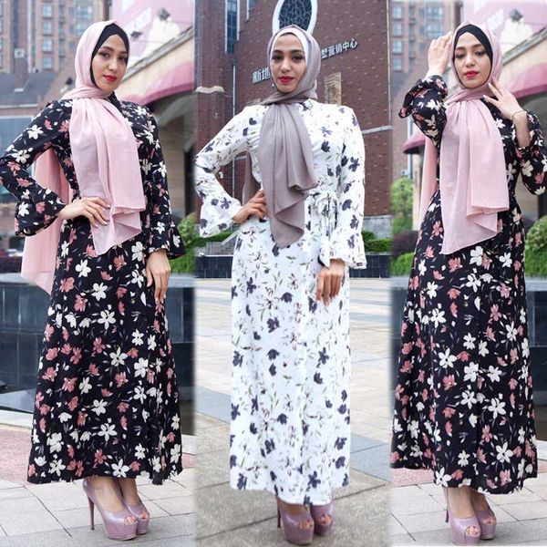 

muslim women floral printed long dress single-breast open kimono ramadan islamic clothing dubai casual middle east maxi robe new, Red