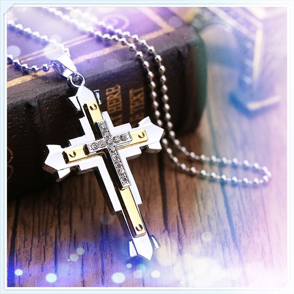 Großhandel 20 Stück Neues Geschenk Unisex Herren Gold Silber Edelstahl Kreuz Anhänger Halskette Perlen Kette Schmuck